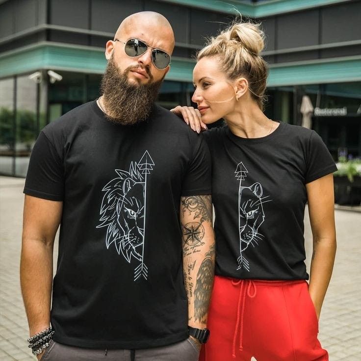 Lion and lioness Men's and women's 100% Cotton Printed Regular Fit Round Neck T-Shirt