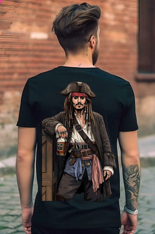 Captain Jack Sparrow Men's 100% Cotton Printed Regular Fit Round Neck T-Shirt