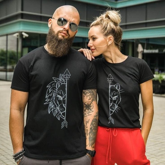 Lion and lioness Men's and women's 100% Cotton Printed Regular Fit Round Neck T-Shirt