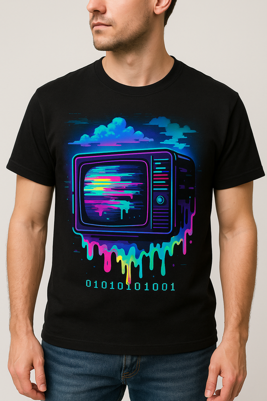 TV Glitch Men's 100% Cotton Printed Regular Fit Round Neck T-Shirt
